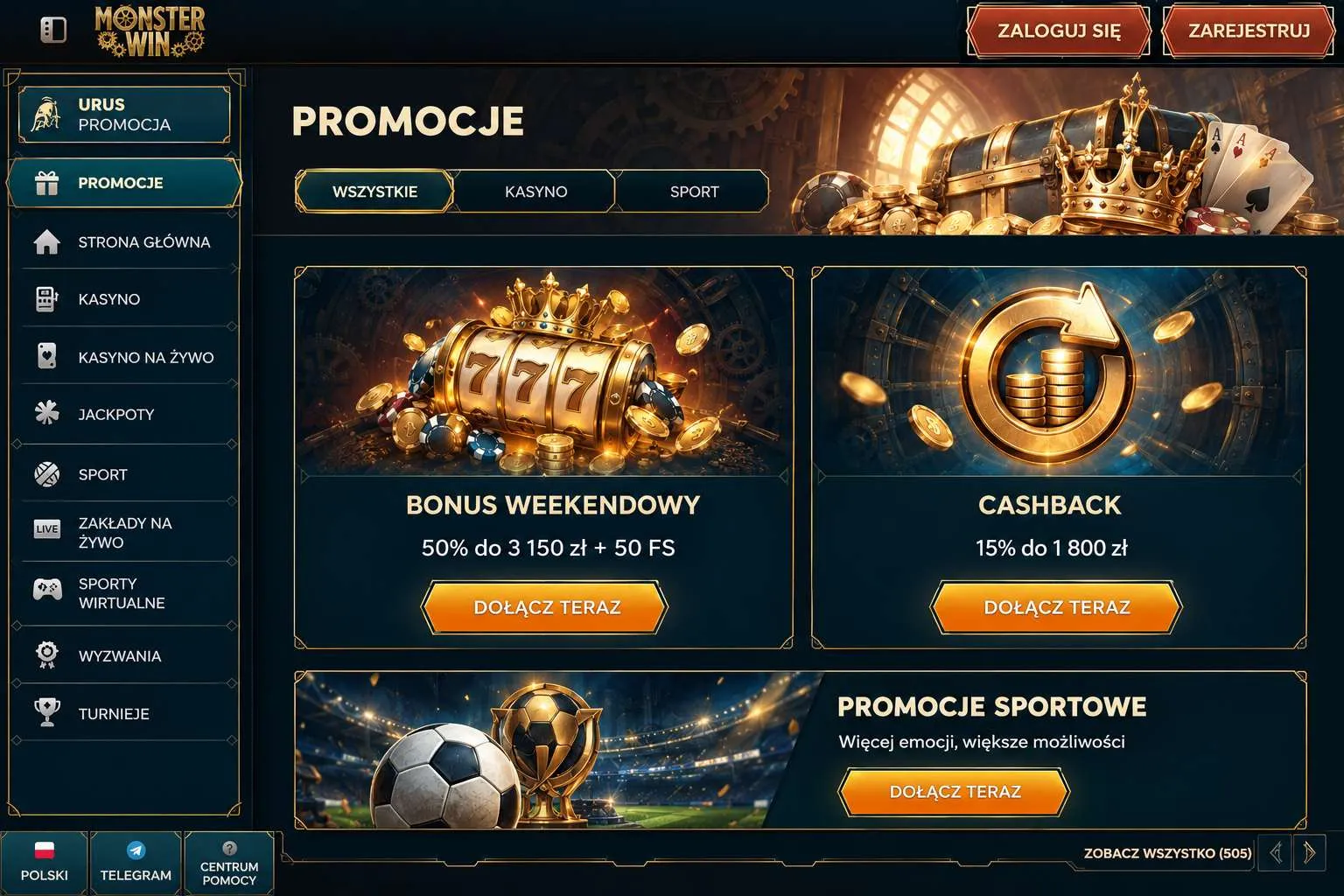 Cashback, weekend i promocje sportowe w Monsterwin co tydzień Cashback, weekend i promocje sportowe w Monsterwin