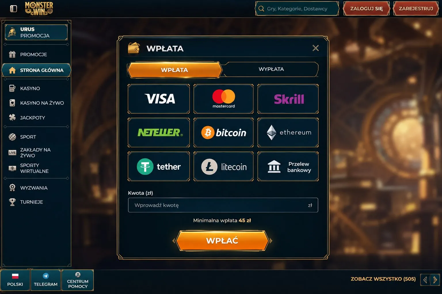 Jak zasilić konto w Monsterwin kartą lub kryptowalutą Jak zasilić konto w Monsterwin